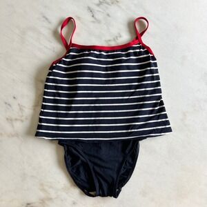 LL Bean Striped Tankini Swimsuit Top & Bottom Set Red White Blue Size‎ 8
